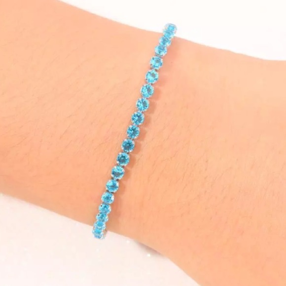 Aquamarine Cubic Zirconia & Silver Bracelet - Picture 3 of 6